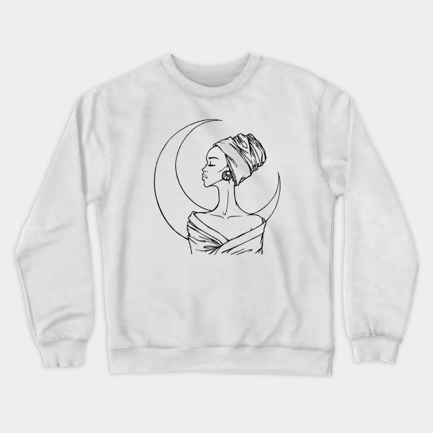 African Girl and Moon Crewneck Sweatshirt by OlgaMaletina